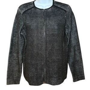 EILEEN FISHER Womens Petite Small Silk Blend Black Full Zip Jacket Ribbed